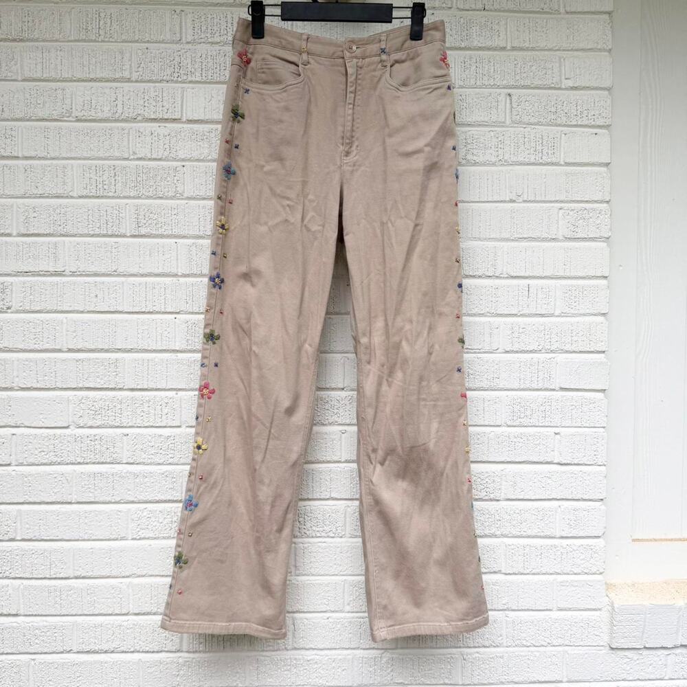 Vintage Y2K Talbots Beige Embroidered Floral Pants